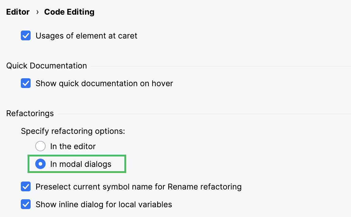 Disable in-place refactorings Disable in-place refactorings