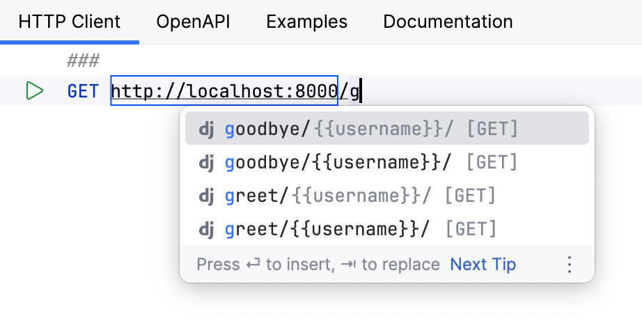HTTP 客户端中的代码补全