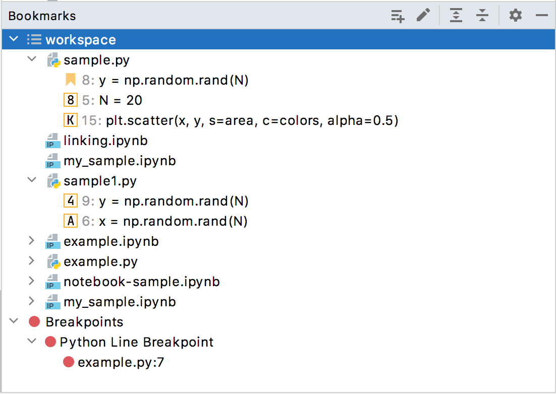 Bookmarks tool window Bookmarks tool window