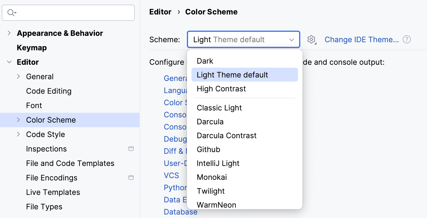 Select the color scheme Select the color scheme