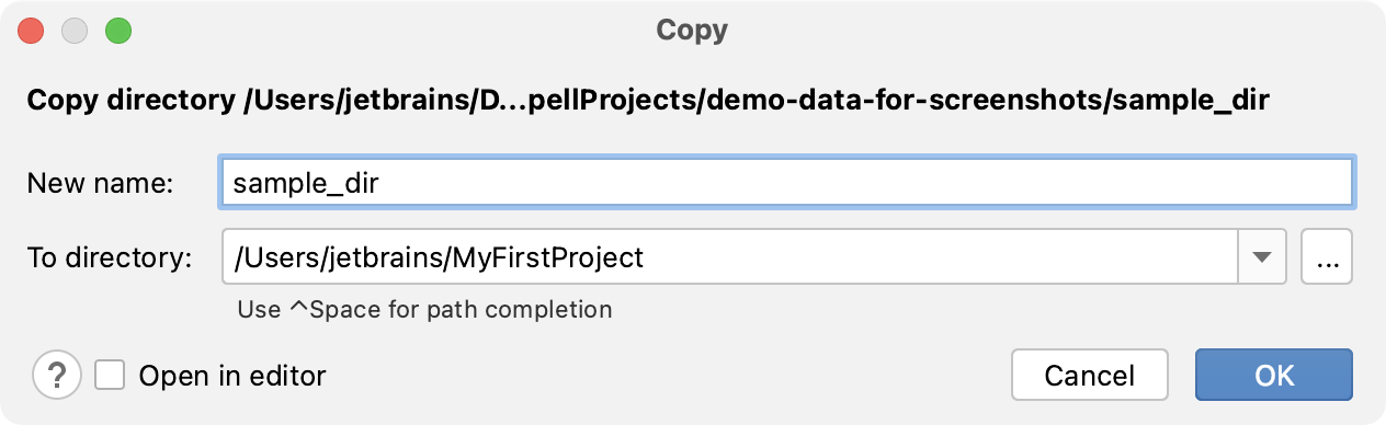 Confirm copying the folder Confirm copying the folder