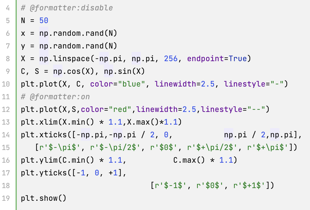 Example of using different formatter markers Example of using different formatter markers