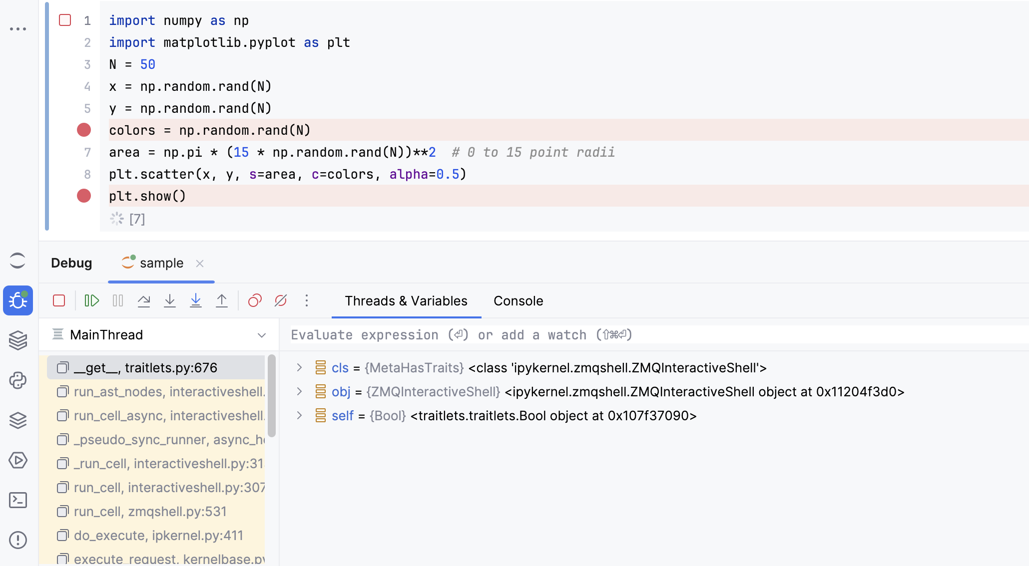 Jupyter Notebook Debugger tool window Jupyter Notebook Debugger tool window