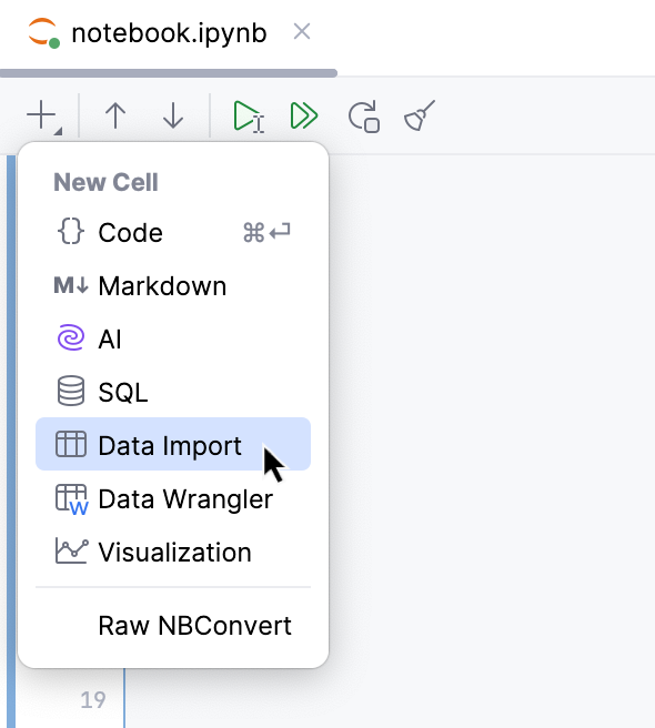 Select Import Data cell Select Import Data cell