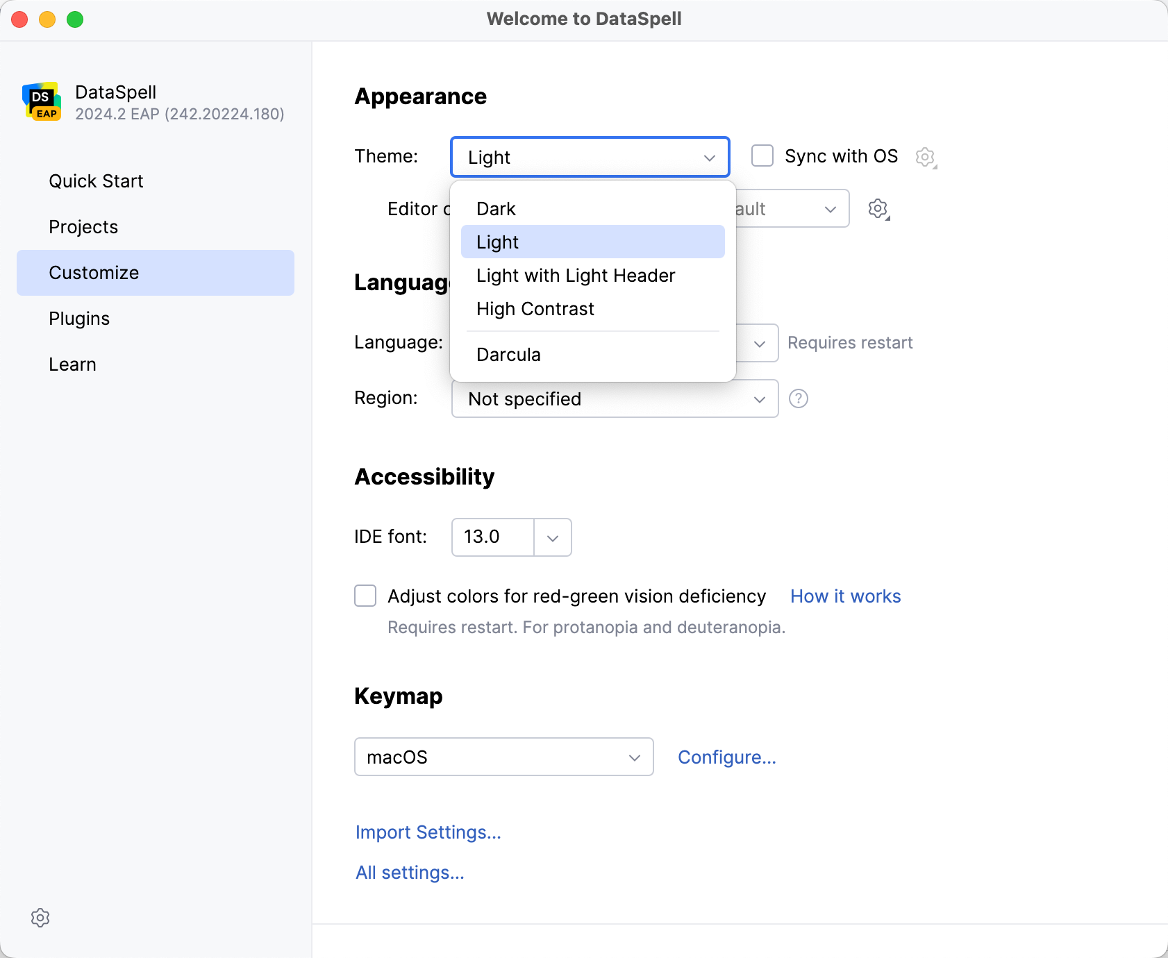 Select the UI theme Select the UI theme
