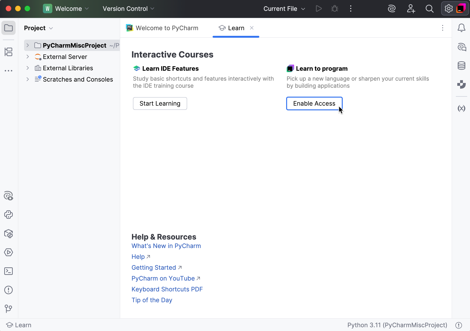 Enable educational features in PyCharm Enable educational features in PyCharm