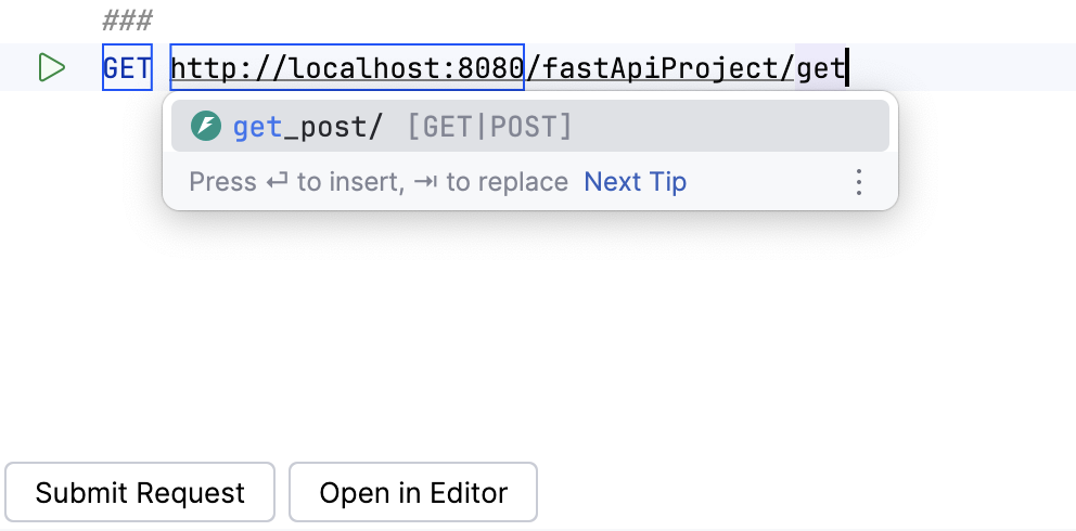 HTTP 客户端中的代码补全 HTTP 客户端中的代码补全
