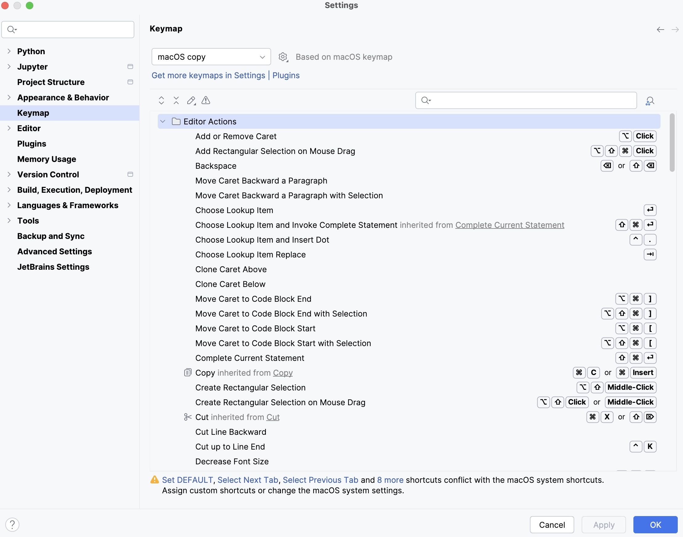 Keymap settings Keymap settings