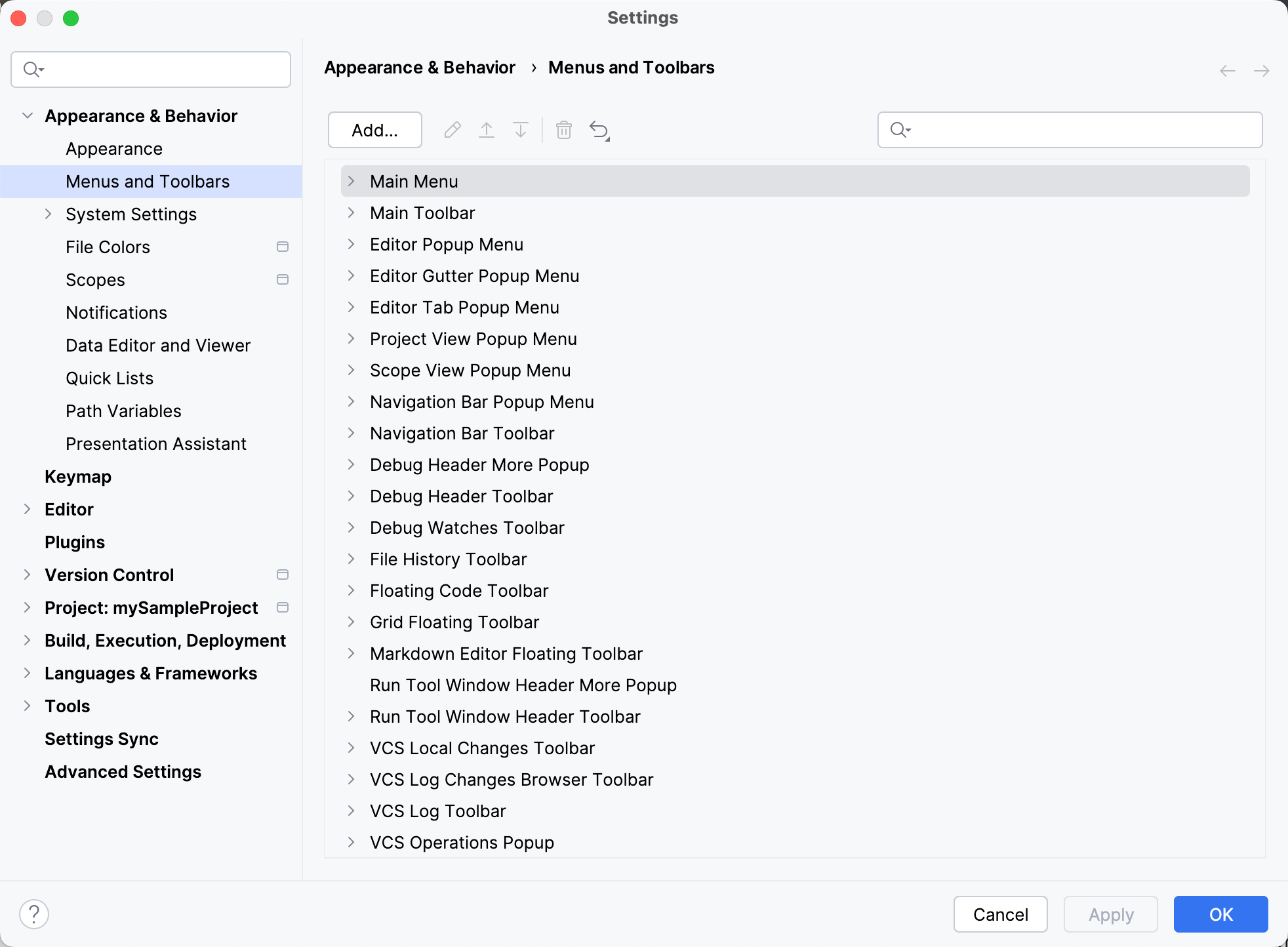 菜单和工具栏设置页面