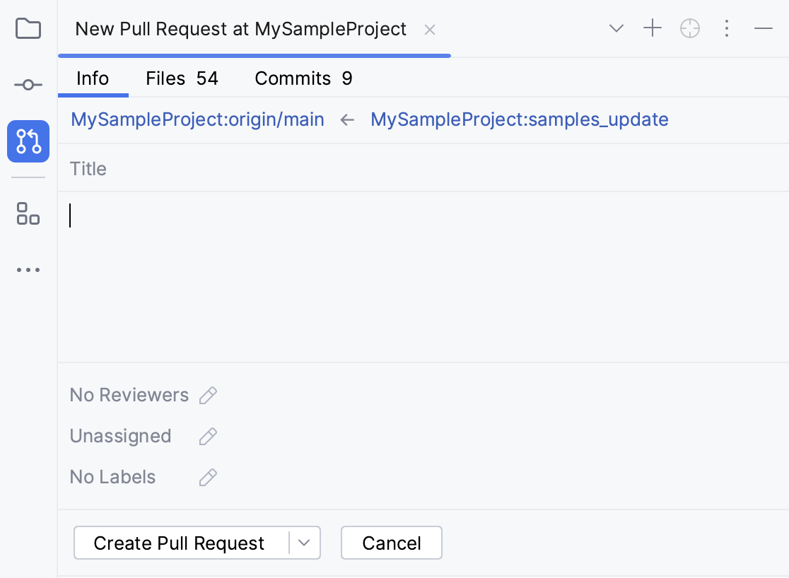 Pull Requests tool window with a new pull request Pull Requests tool window with a new pull request
