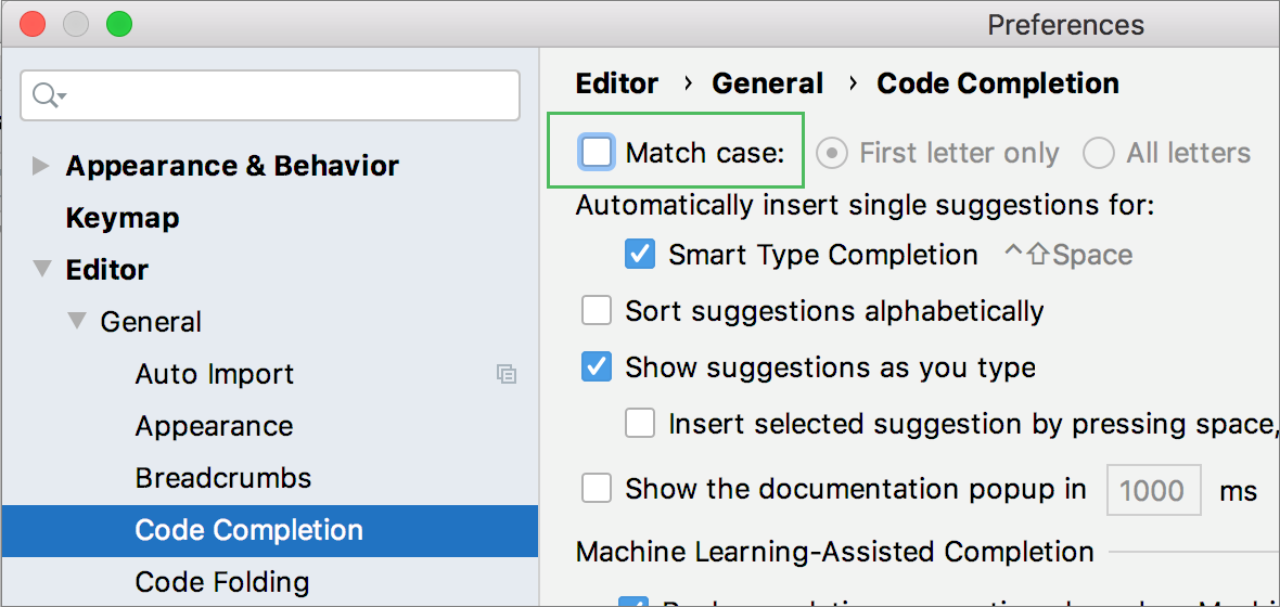 代码补全的大小写匹配