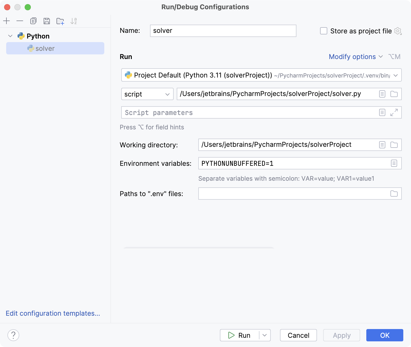Run/debug configuration Run/debug configuration