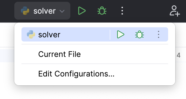 List of the run/debug configurations List of the run/debug configurations