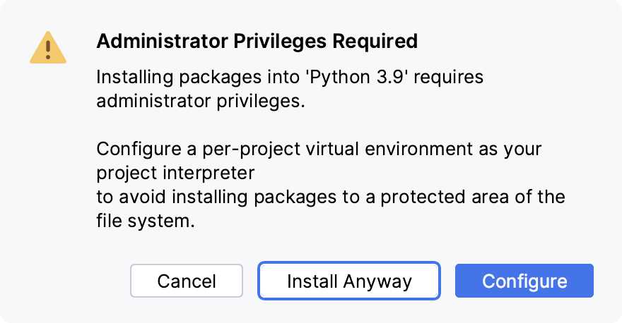 System Interpreter warning message System Interpreter warning message