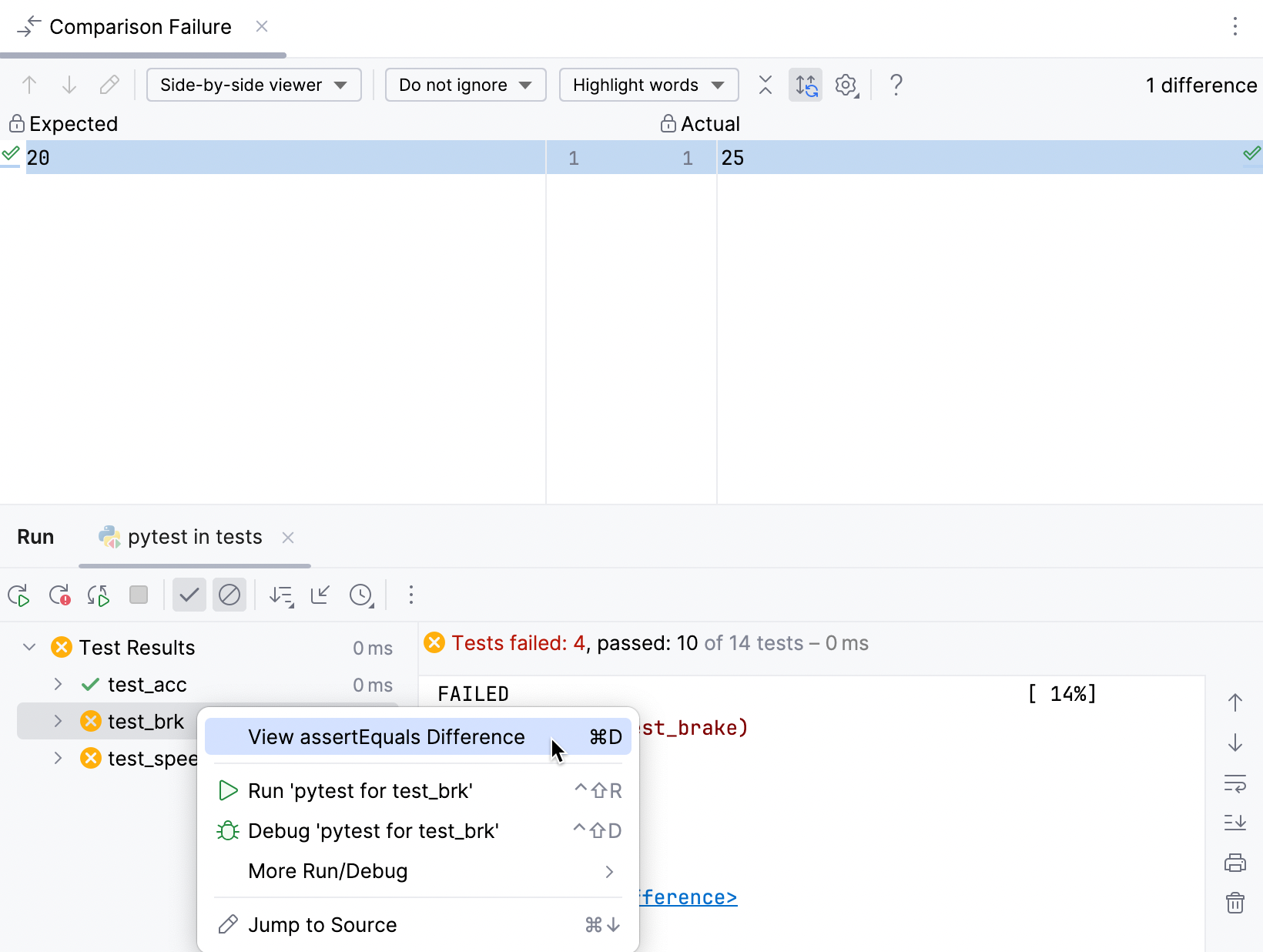 查看 assertEquals 差异 查看 assertEquals 差异