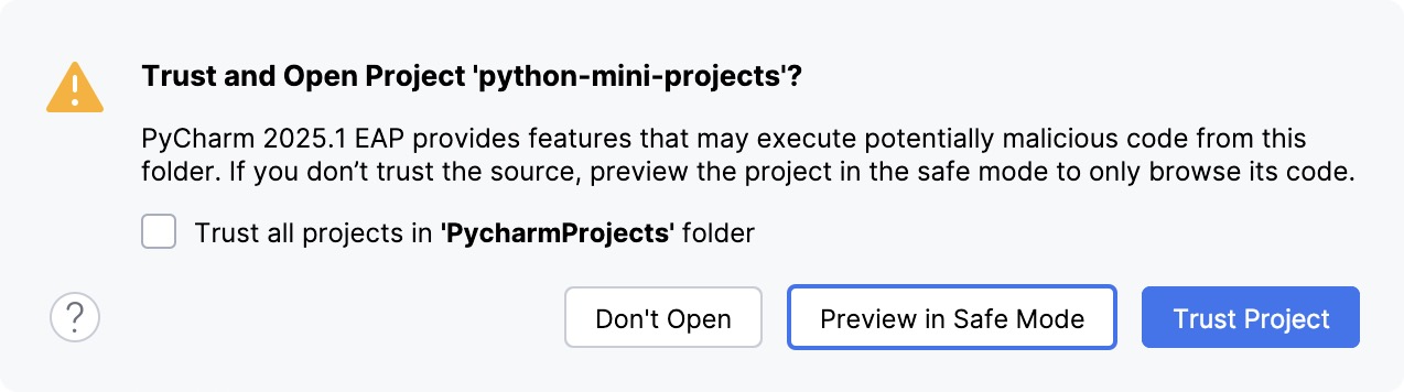 Trust Project dialog Trust Project dialog