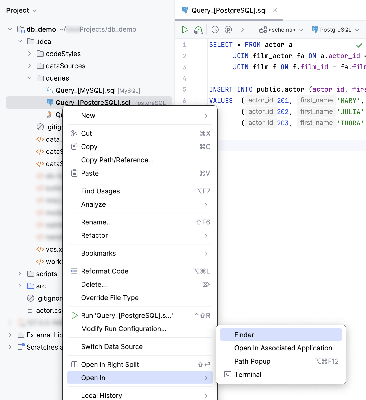 在文件浏览器中打开查询文件 在文件浏览器中打开查询文件