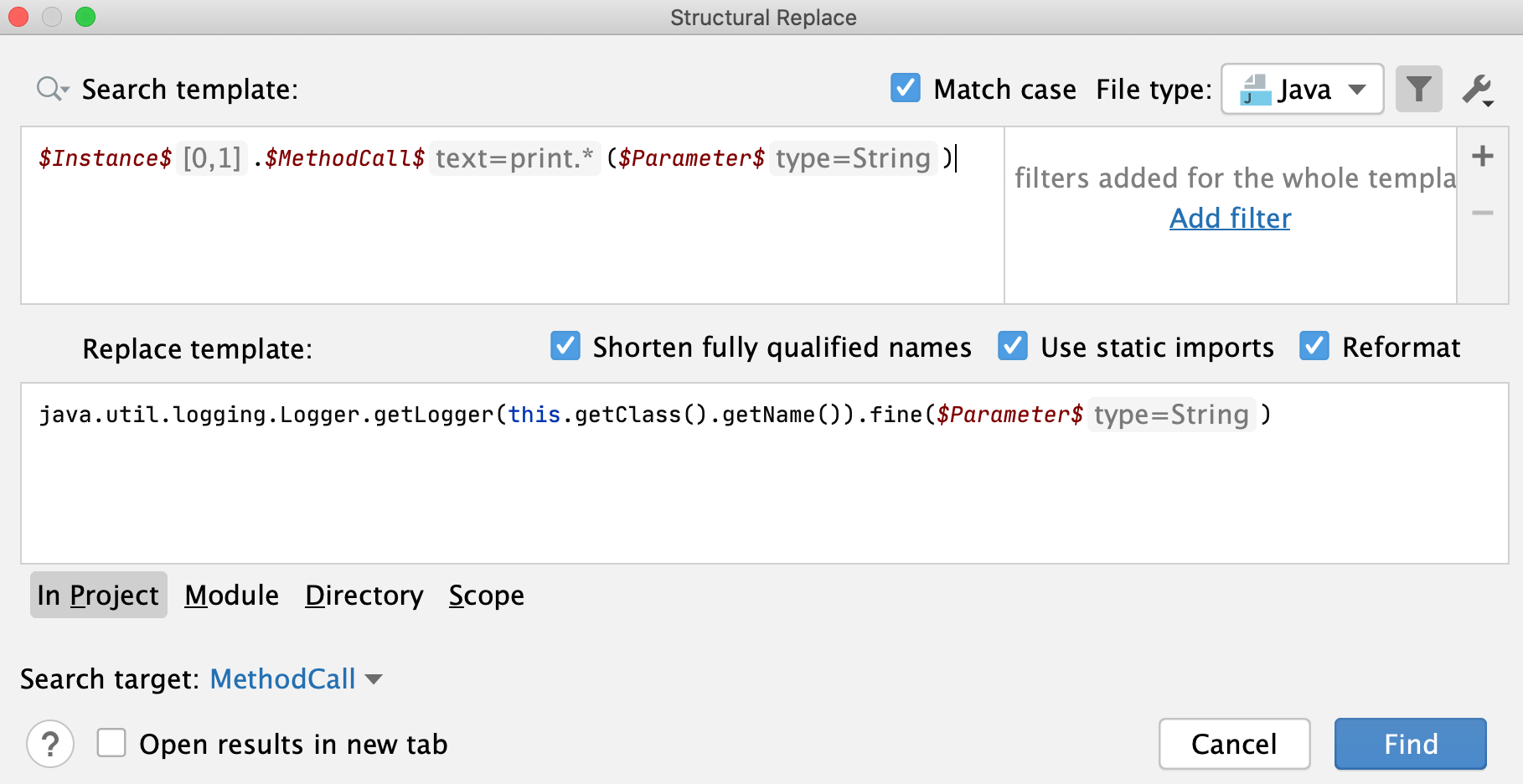 “结构替换”对话框：替换模式