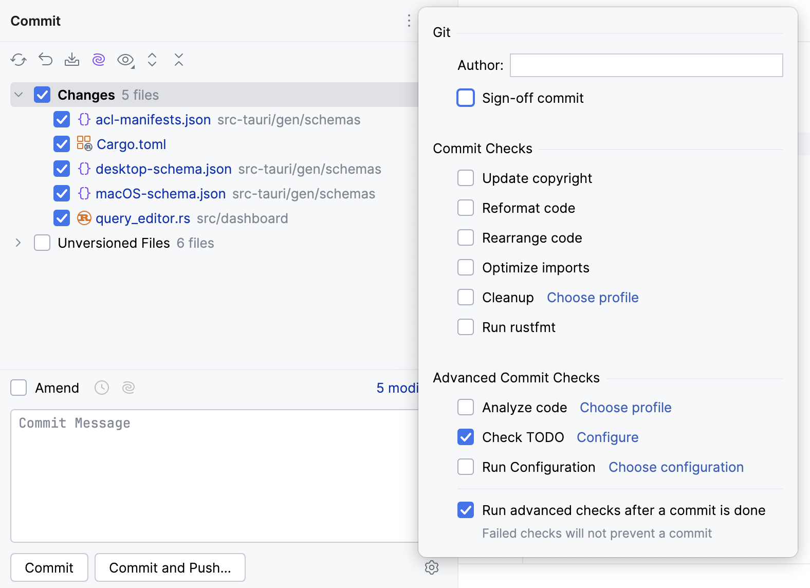 高级提交选项弹出窗口