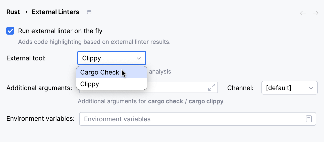 External linter settings: on-the-fly analysis off External linter settings: on-the-fly analysis off