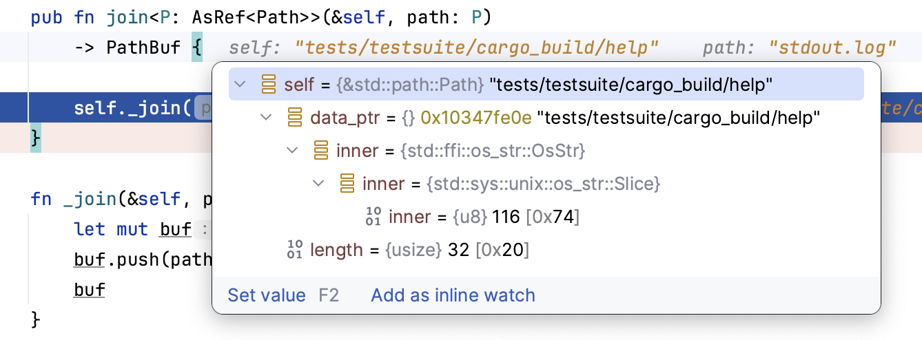 内联调试器提示