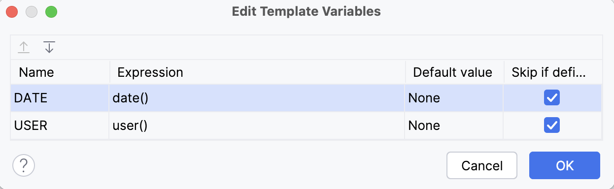 Editing template variables Editing template variables
