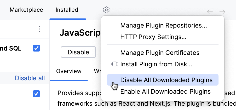 禁用所有已下载的插件