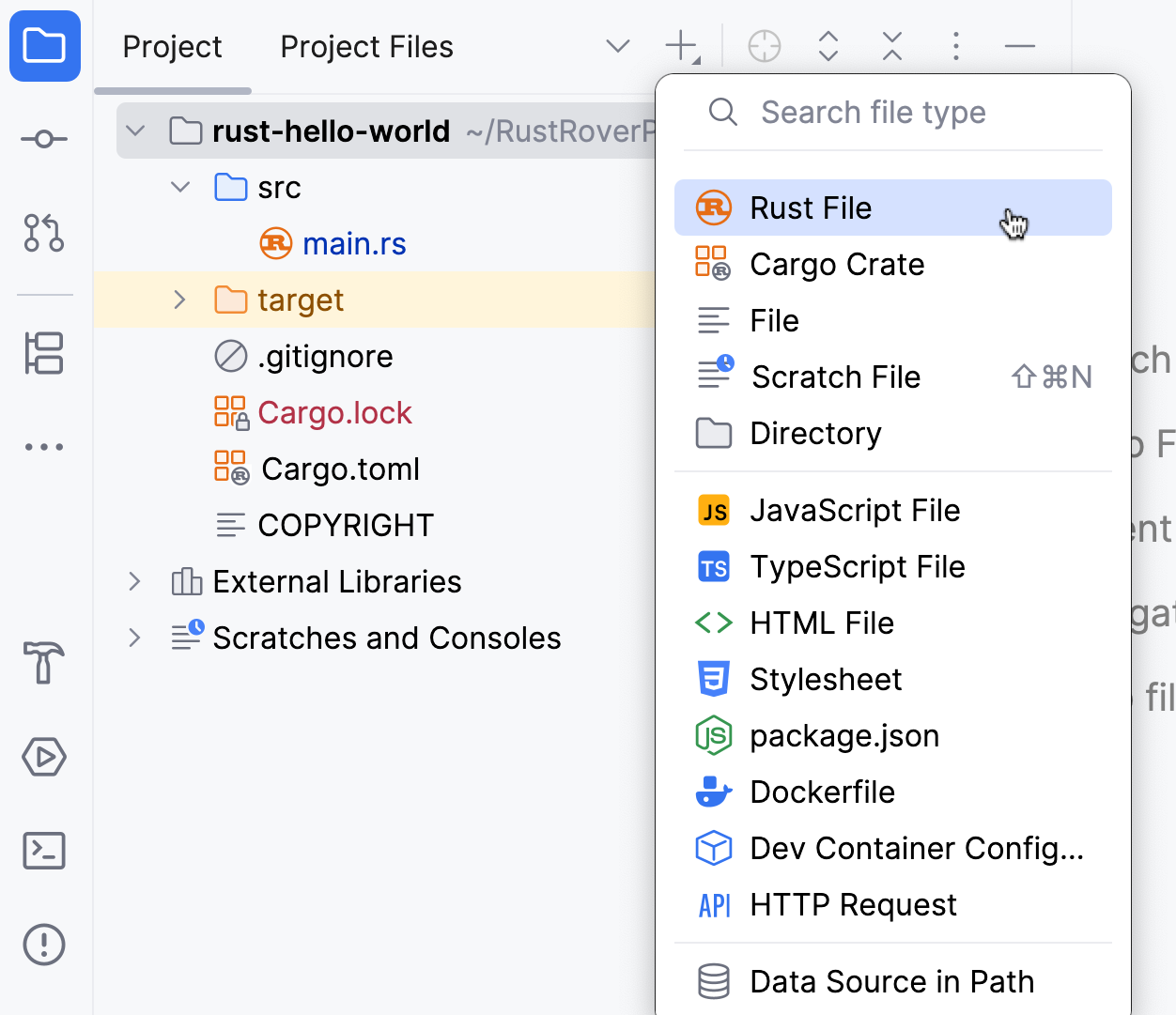 Add files from Project tool window toolbar Add files from Project tool window toolbar