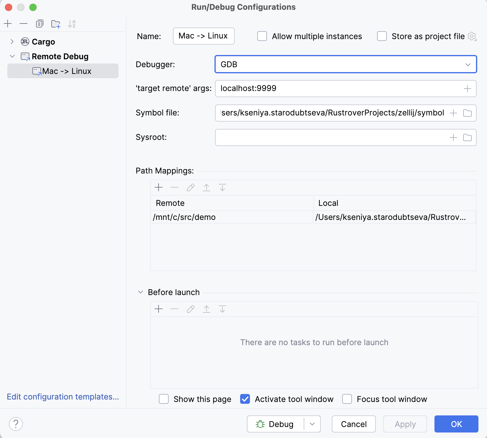 远程运行/调试配置