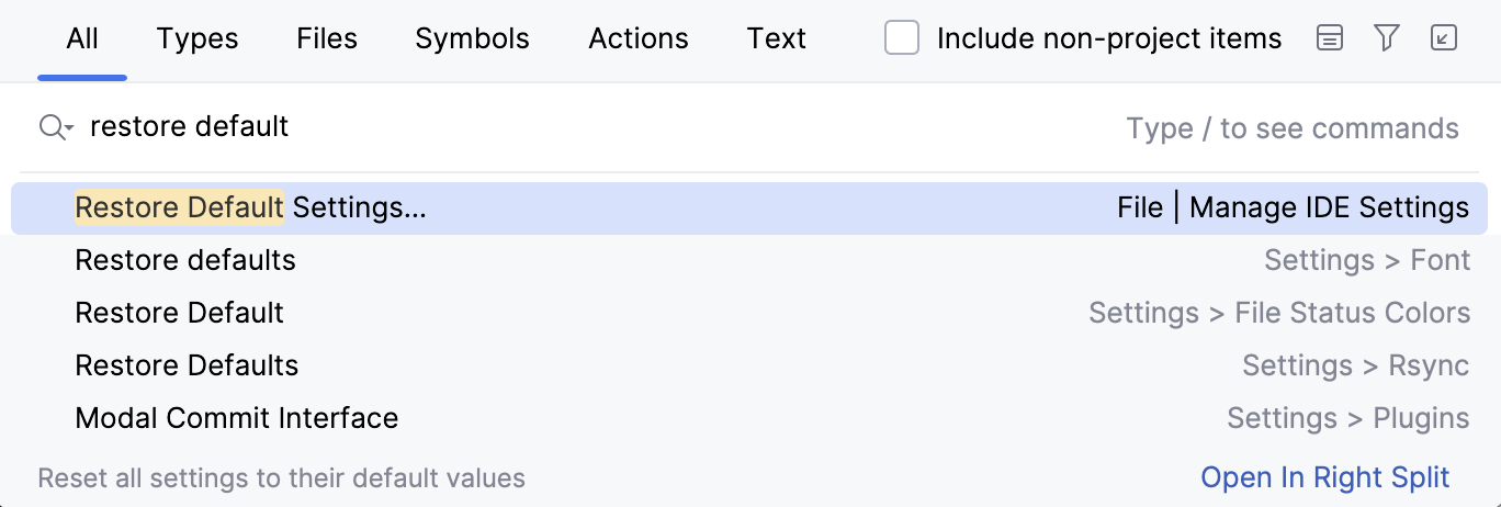 恢复 IDE 默认值 恢复 IDE 默认值