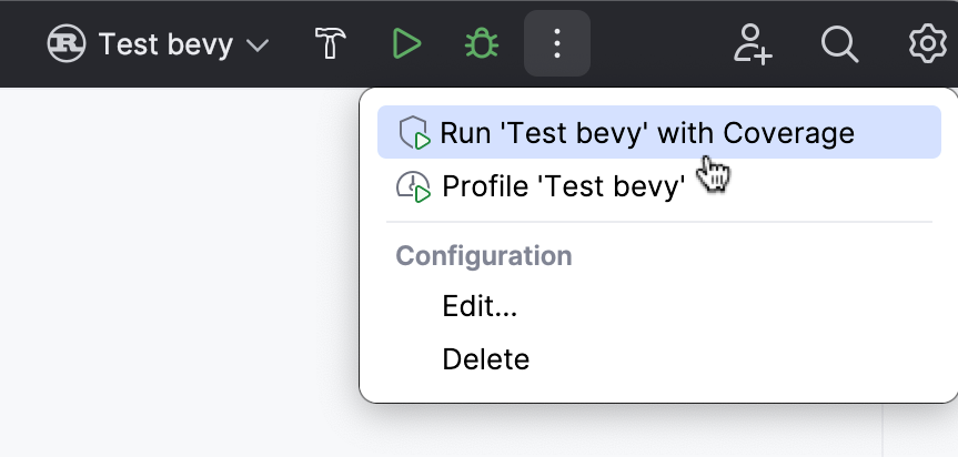 A menu appears on clicking More Actions in the Run widget A menu appears on clicking More Actions in the Run widget