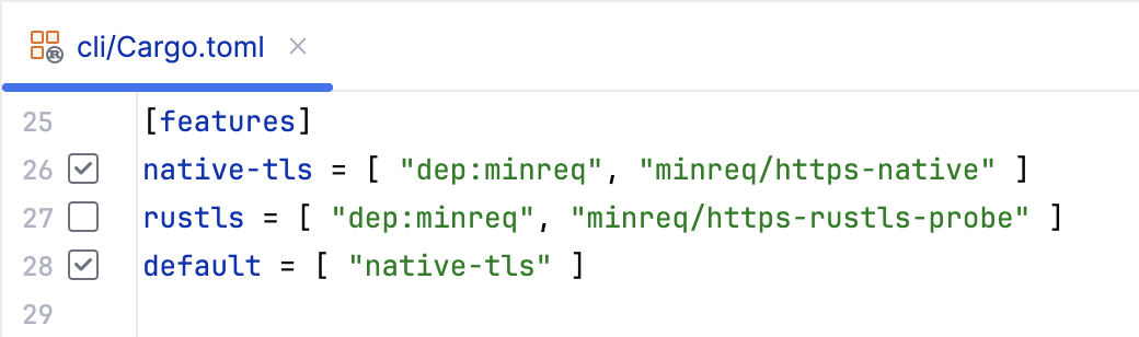 The UI for toggling Cargo features The UI for toggling Cargo features