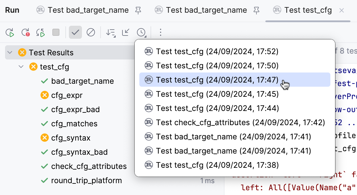 Viewing results of previous tests Viewing results of previous tests