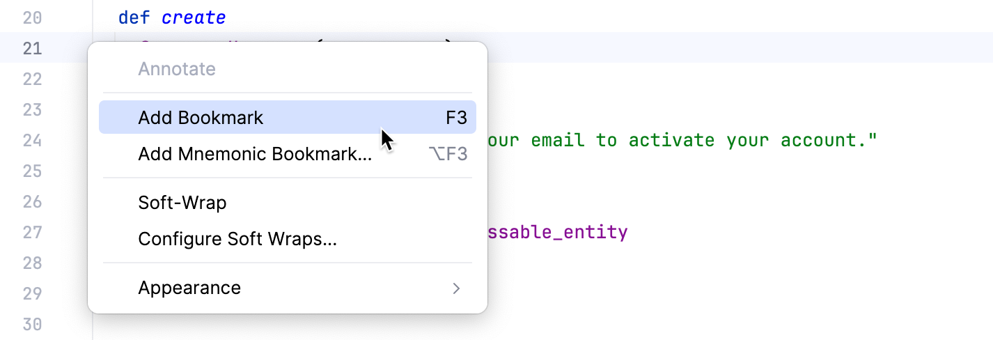 Anonymous bookmark placed in the editor Anonymous bookmark placed in the editor