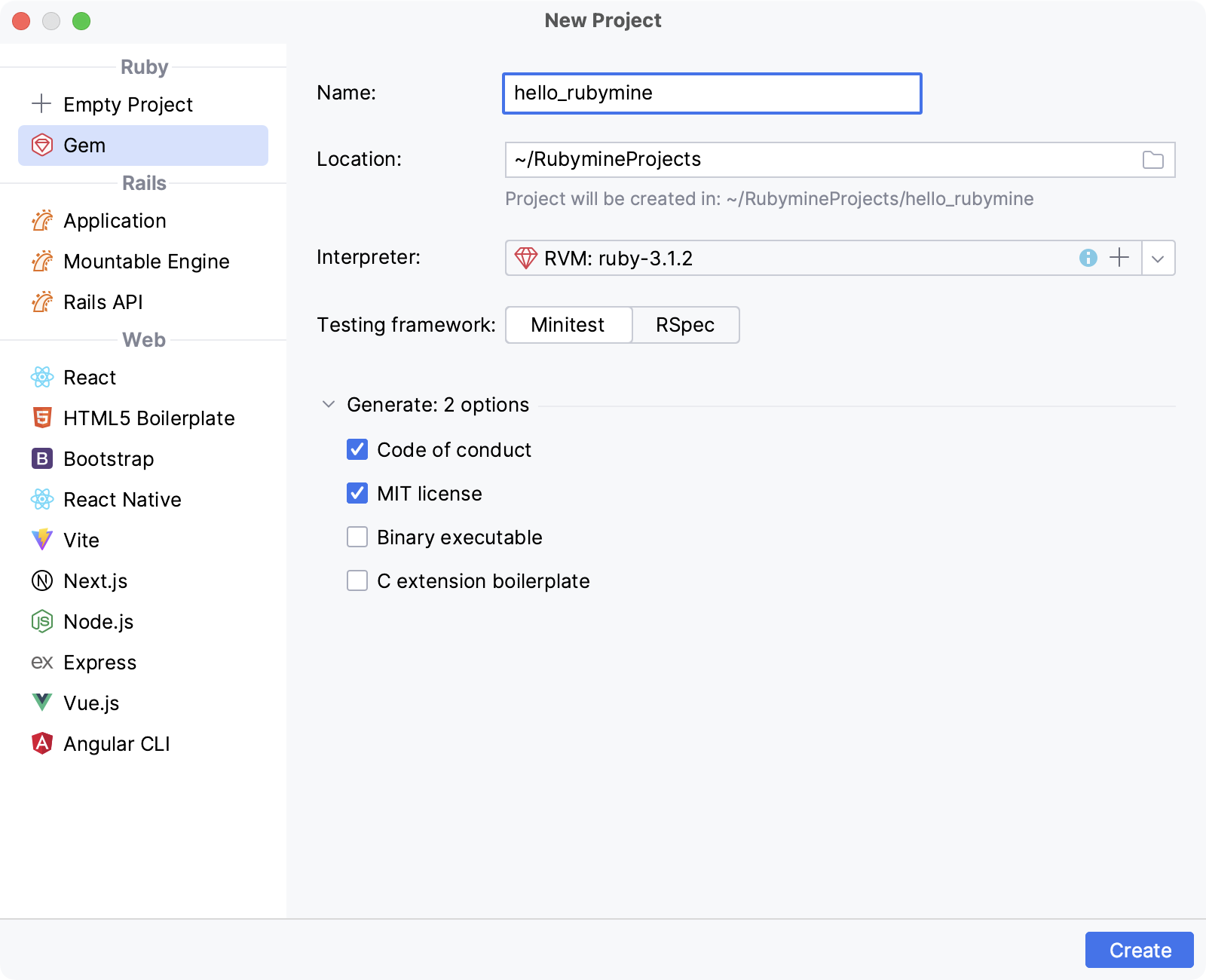 New Project dialog / Gem New Project dialog / Gem