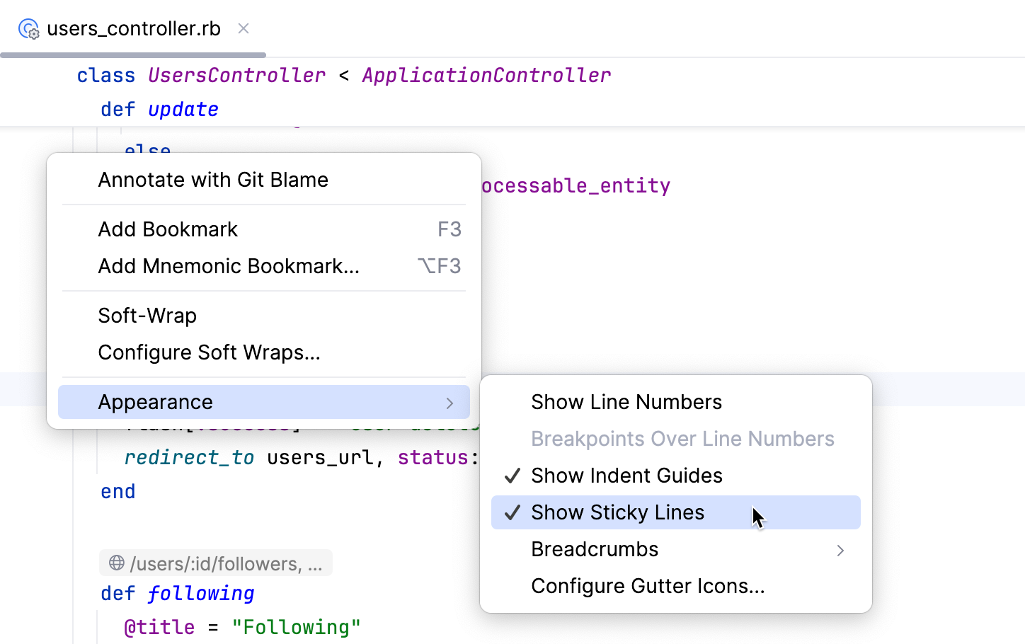 Disable sticky lines from the gutter Disable sticky lines from the gutter