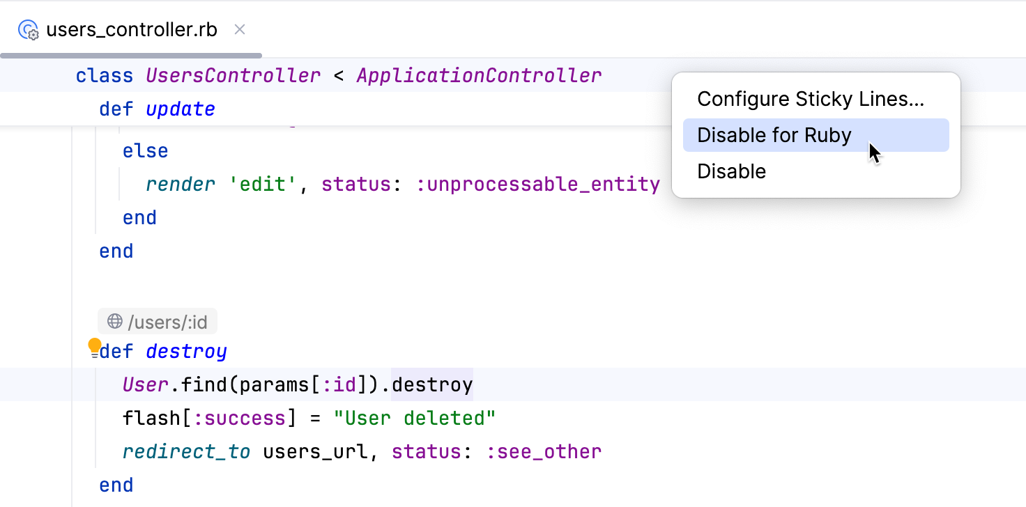 Disable sticky lines Disable sticky lines