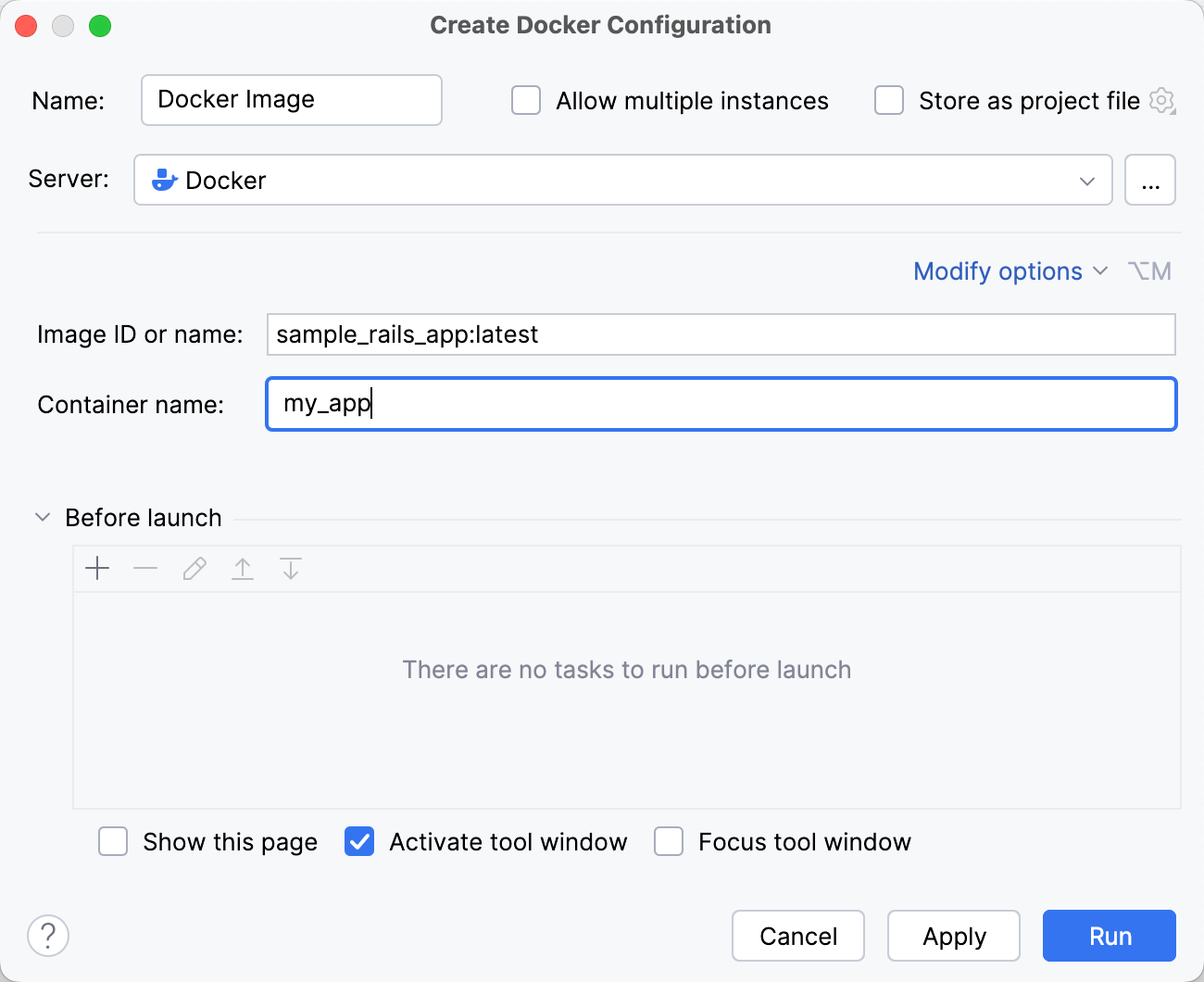 The Create Docker Configuration dialog