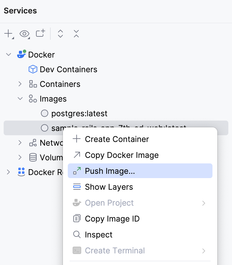 The Push Image context menu item