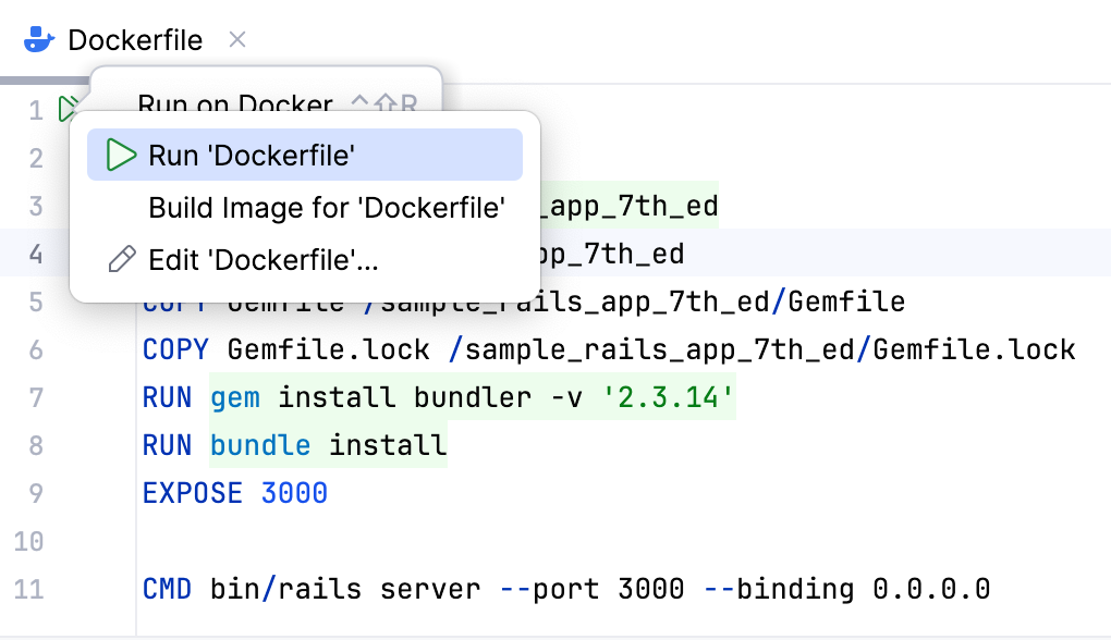The Run on Docker popup