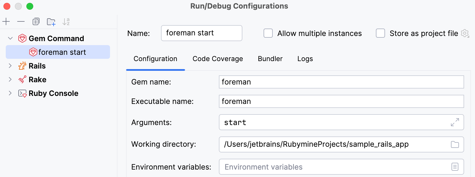 Foreman run/debug configuration