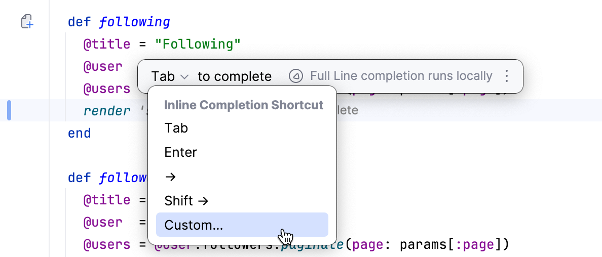 Full line code completion popup Full line code completion popup