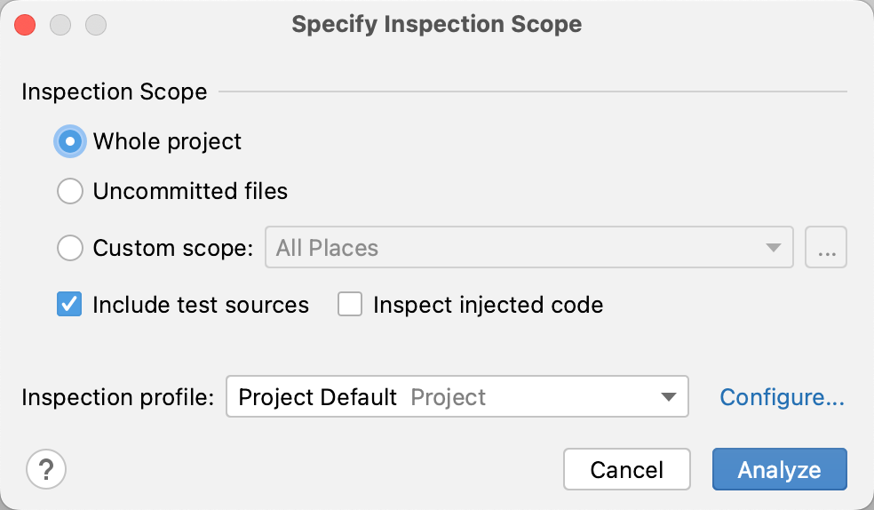 The Specify Inspection Scope dialog The Specify Inspection Scope dialog