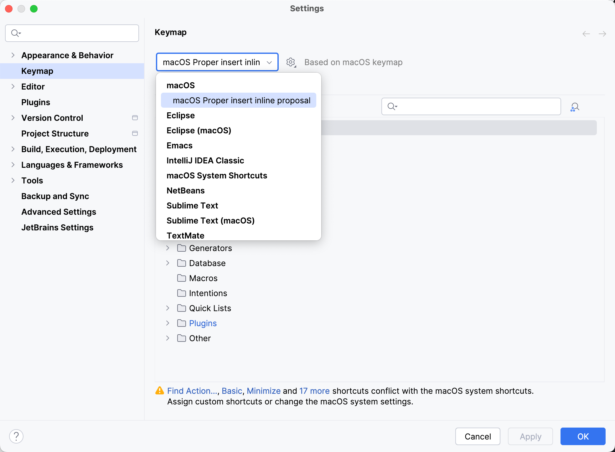 Keymap settings Keymap settings