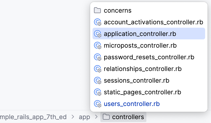 RubyMine navigation bar
