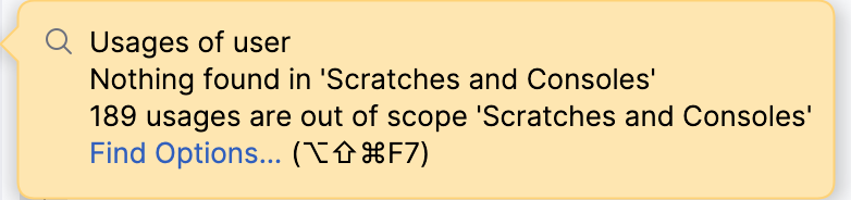 No usages found popup