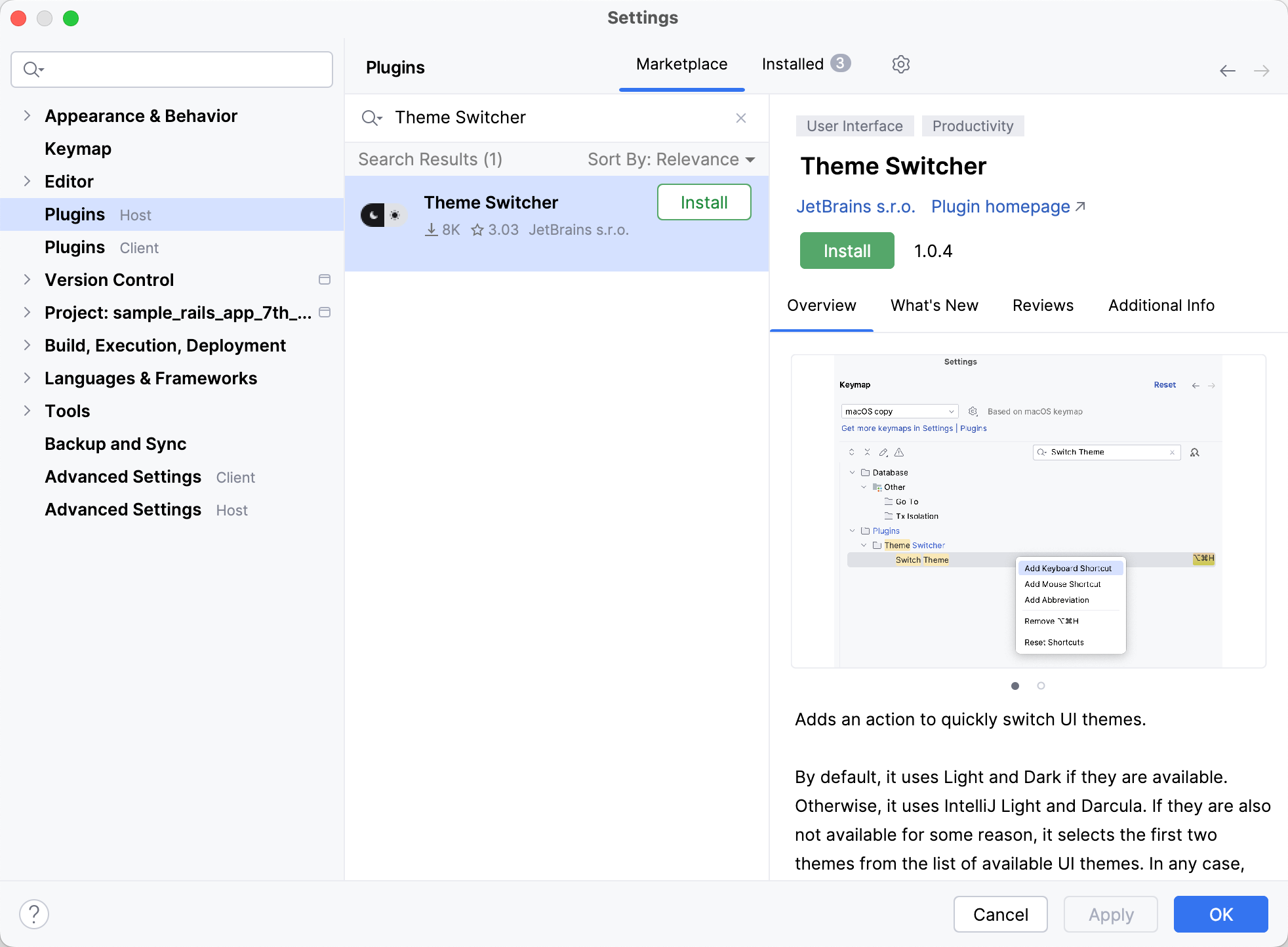 The Plugins settings dialog
