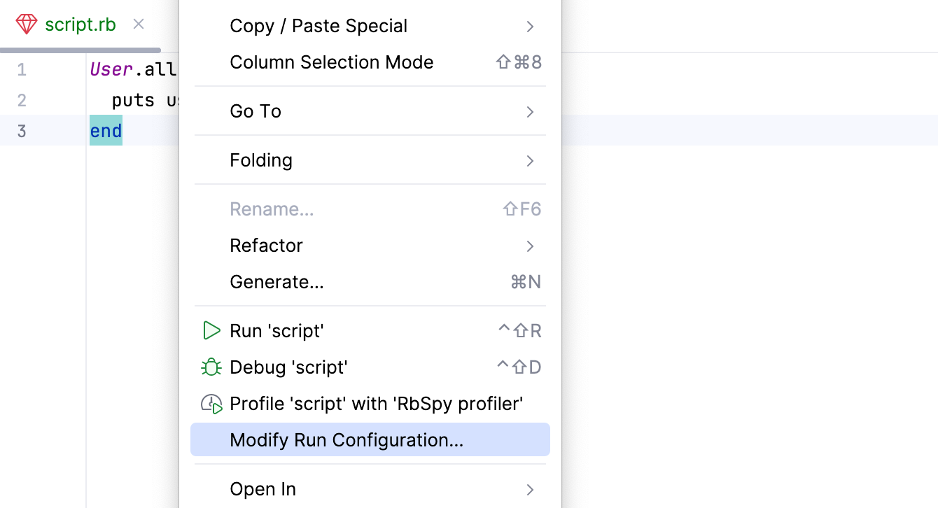 Create the Ruby configuration