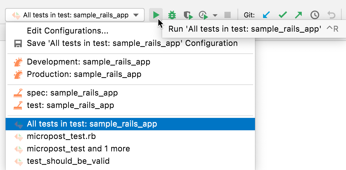 Running a run/debug configuration for tests Running a run/debug configuration for tests