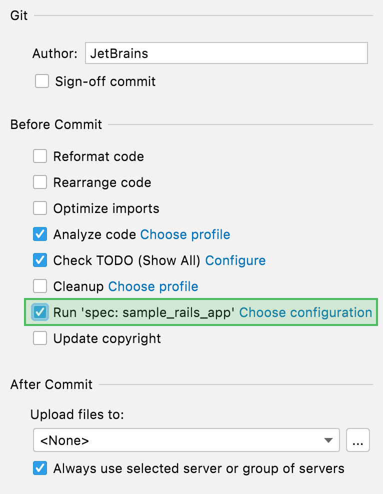Pre-commit checks menu Pre-commit checks menu